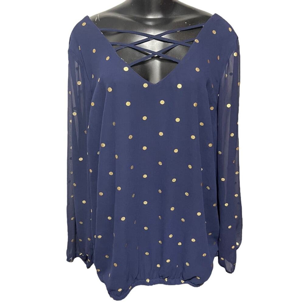 3X Torrid Polka Dot Chiffon Womens Shirt Blouse Lattice Front V-Neck